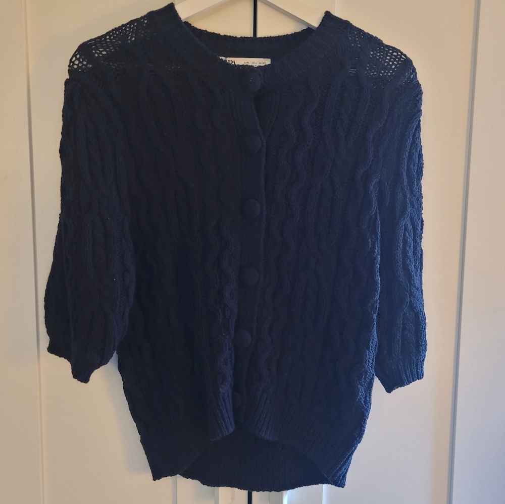 NWT Zara Cable knit cardigan NAVY size Large